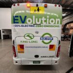 Photo of the rear of a 57 seater electric EV King Long bus with Safebus SB001A surface mount school bus lights and Victorian signage installed