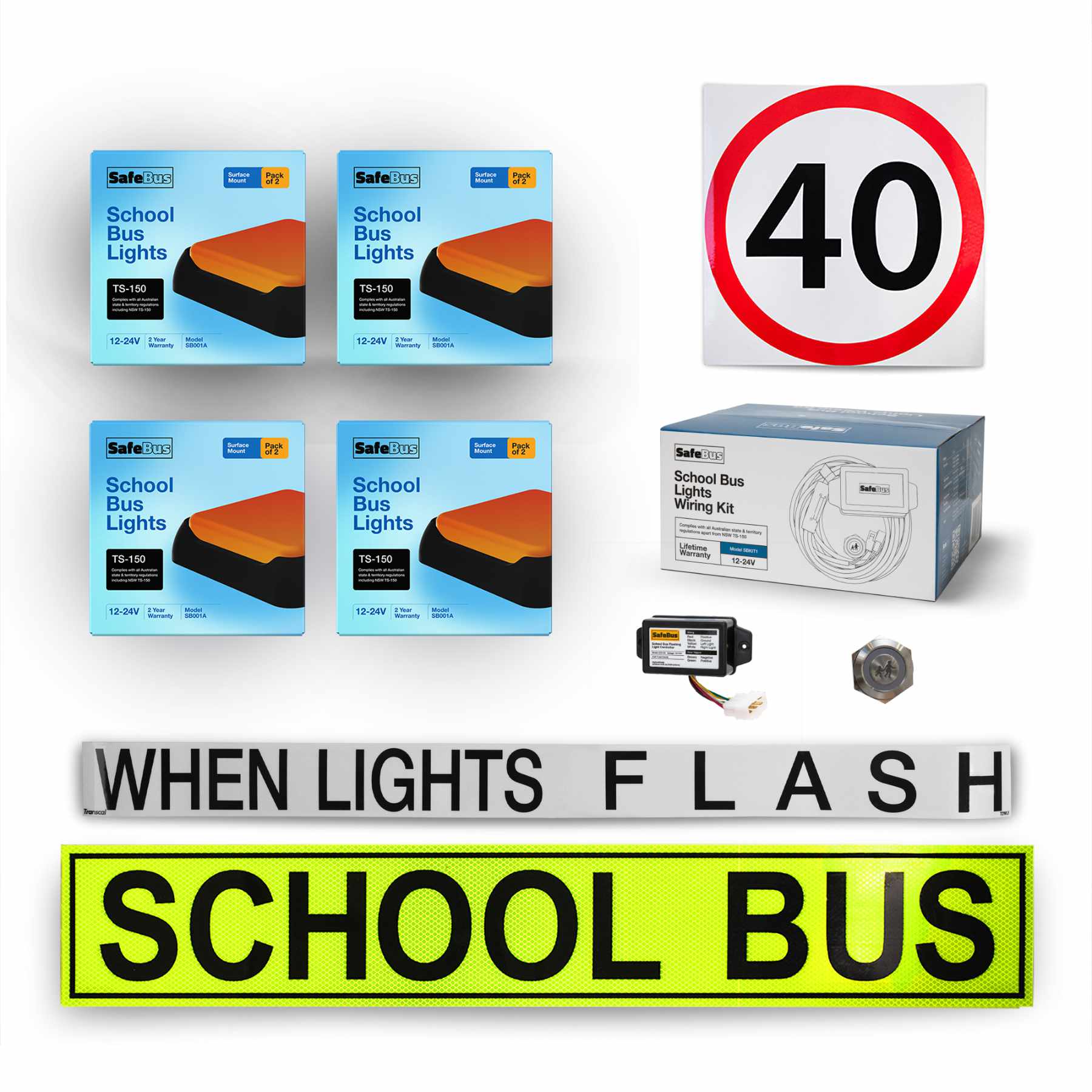 TAS school bus light kit with Safebus SB001A lights & signage
