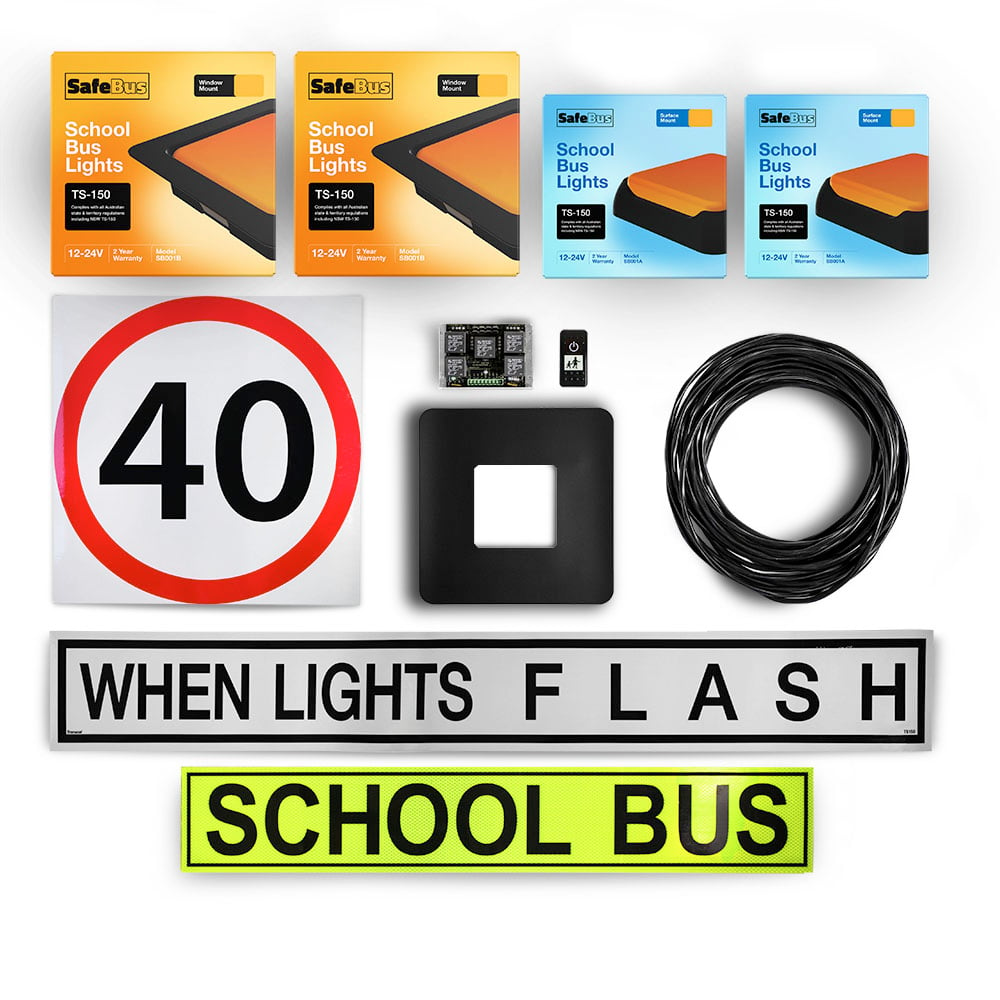 NSW TS150 school bus light kit with Safebus SB001A and SB001B lights & signage