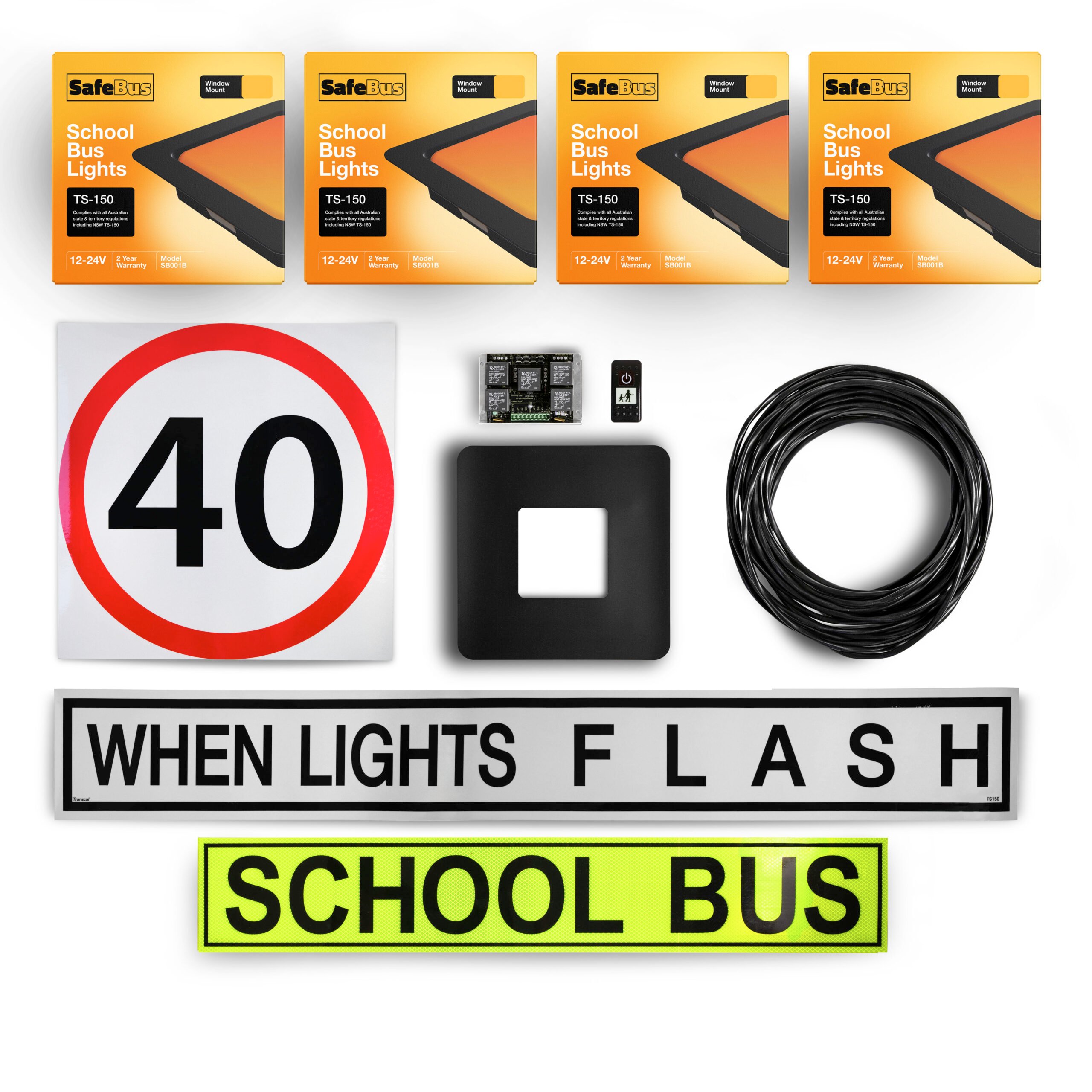 NSW TS150 school bus light kit with Safebus SB001B lights & signage