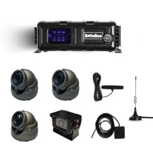 4-camera CCTV kit for Yutong buses. Includes front, door, passenger, and reversing cameras, 4G, Wi-Fi, GPS, 256 SD card, CEIBA software & IOS & Android apps