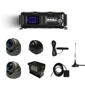 4-camera CCTV kit for Mitsubishi Rosa buses. Includes front, door, passenger, and reversing cameras, 4G, Wi-Fi, GPS, 256 SD card, CEIBA software & IOS & Android apps