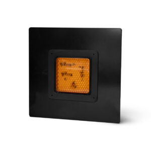 Front view of a SB005 Amber Orange NSW TS150 school bus light on a 70mm black mount for school buses to comply with New South Wales TS150 school bus regulations