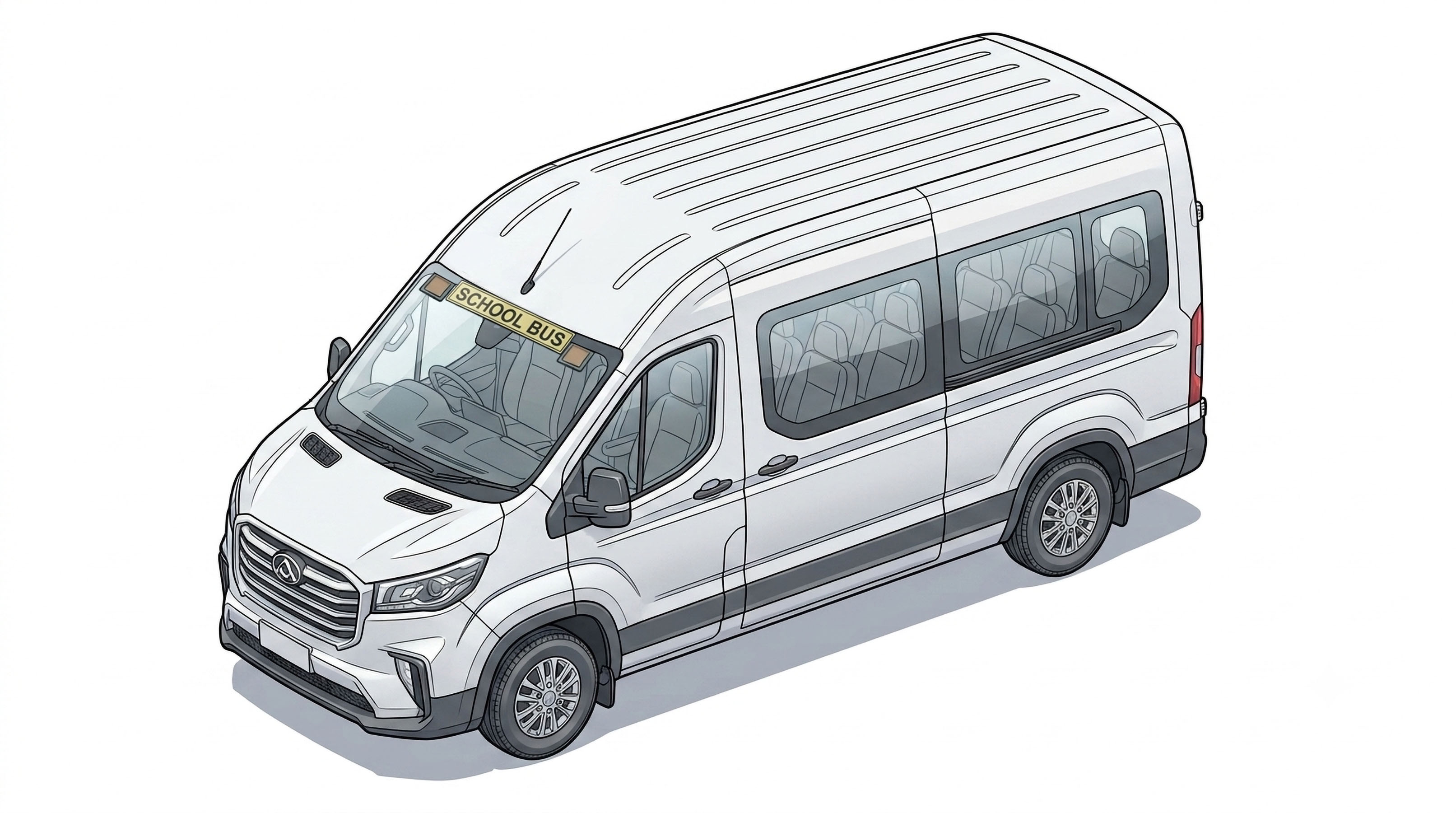 LDV Deliver 9 isometric showing warning light and wiring layout, front and rear, mixed mount