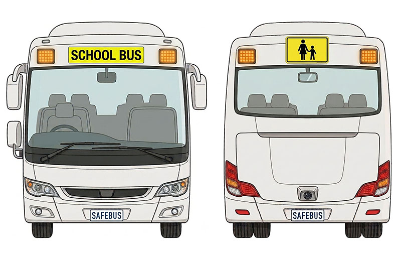 Coach bus front and rear, external mount