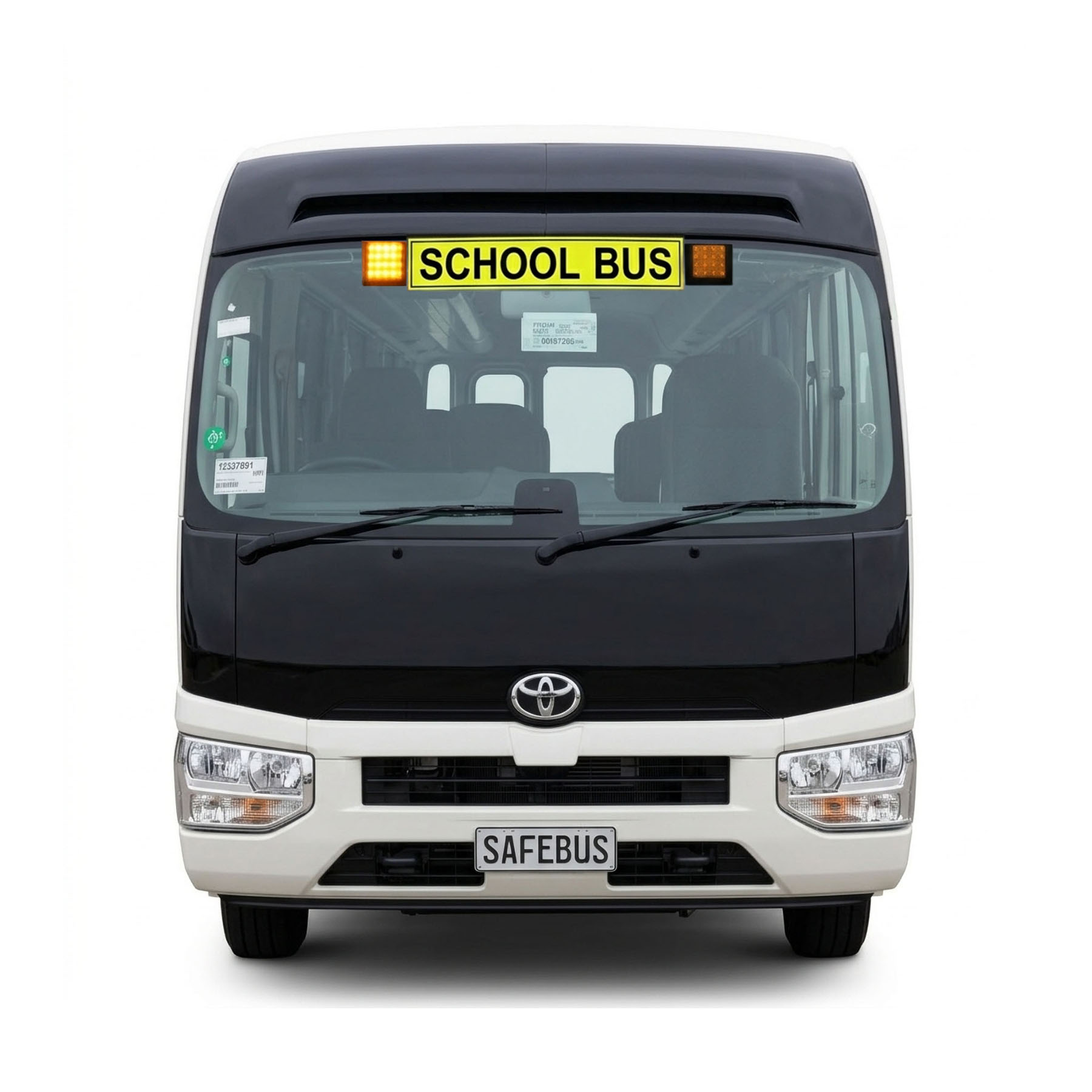 SafeBus school bus light installation SB001B window mount on a Toyota Coaster