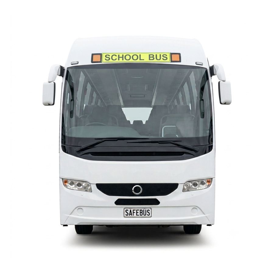 Image of the front of a Coach school bus with Safebus SB001A surface mount school bus lights