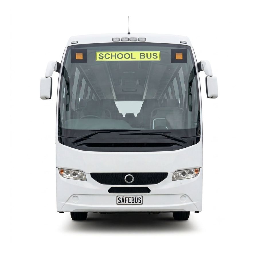 Image of the front of a NSW Coach school bus with Safebus SB001B window mount school bus lights