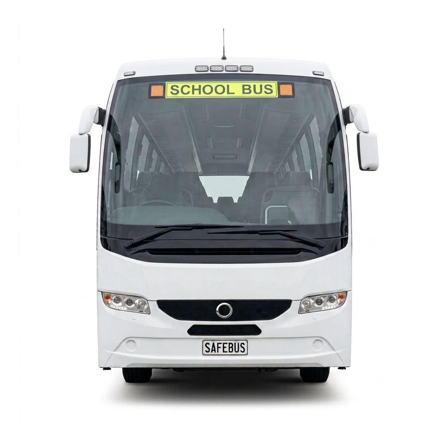 Image of the front of a Coach school bus with Safebus SB001B window mount school bus lights