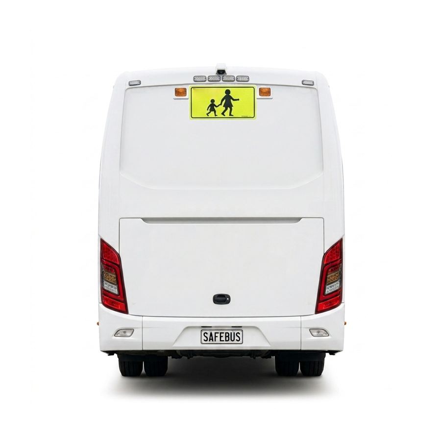 Image of the rear of a Coach school bus with Safebus SB001A surface mount school bus lights