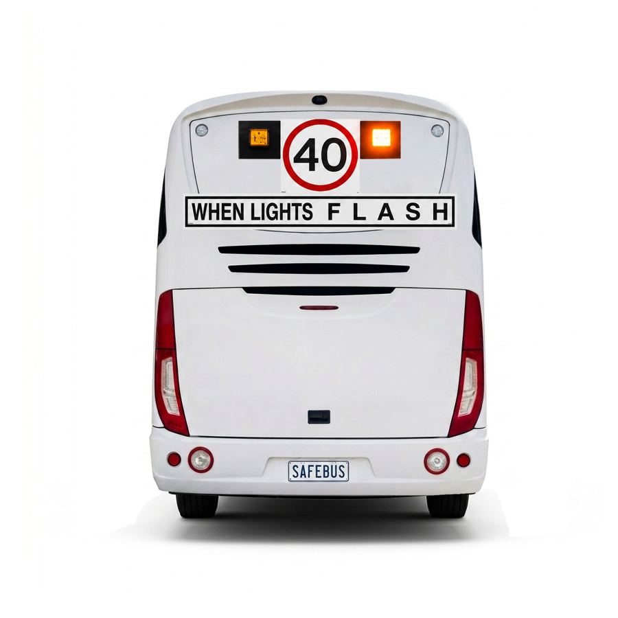 Image of the rear of a NSW Irizar school bus with Safebus SB001A surface mount school bus lights