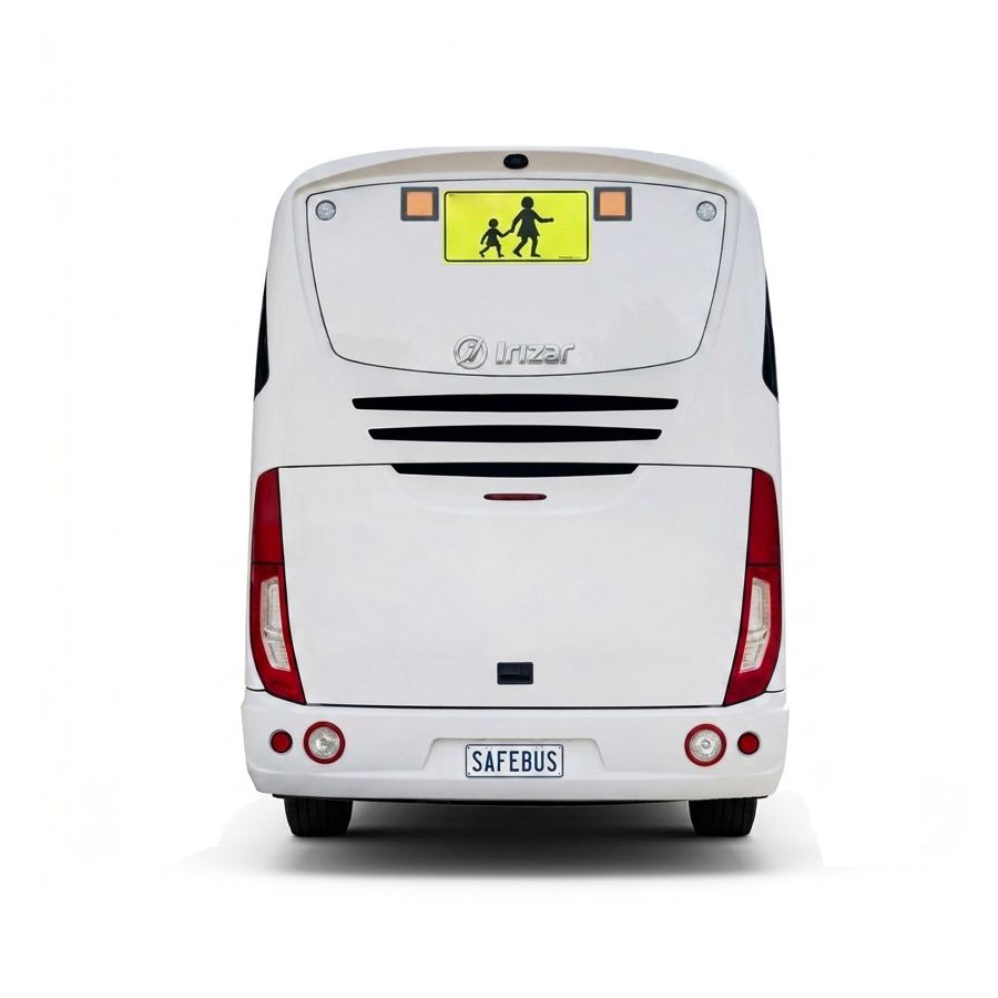 Image of the rear of a Irizar school bus with Safebus SB001A surface mount school bus lights