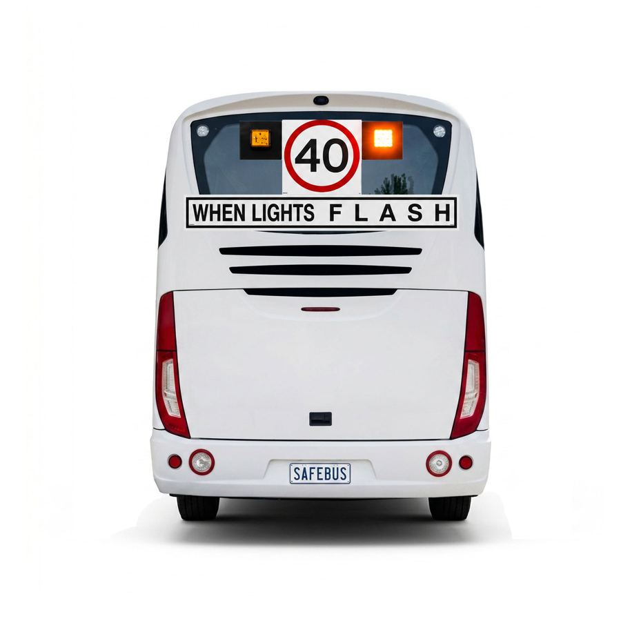 Image of the rear of a NSW Irizar school bus with Safebus SB001B window mount school bus lights