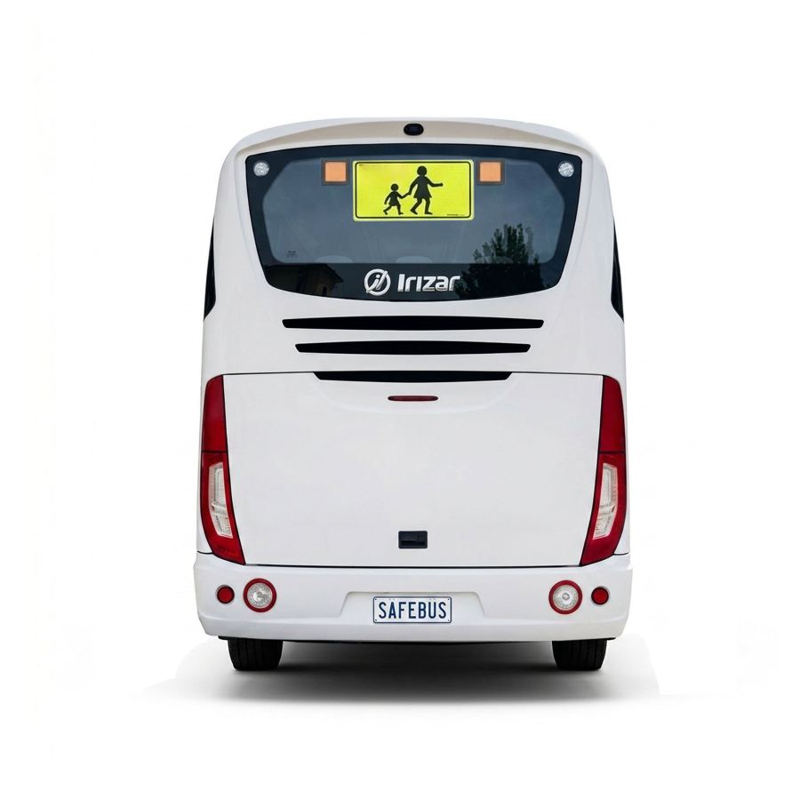 Image of the rear of a VIC Irizar school bus with Safebus SB001B window mount school bus lights