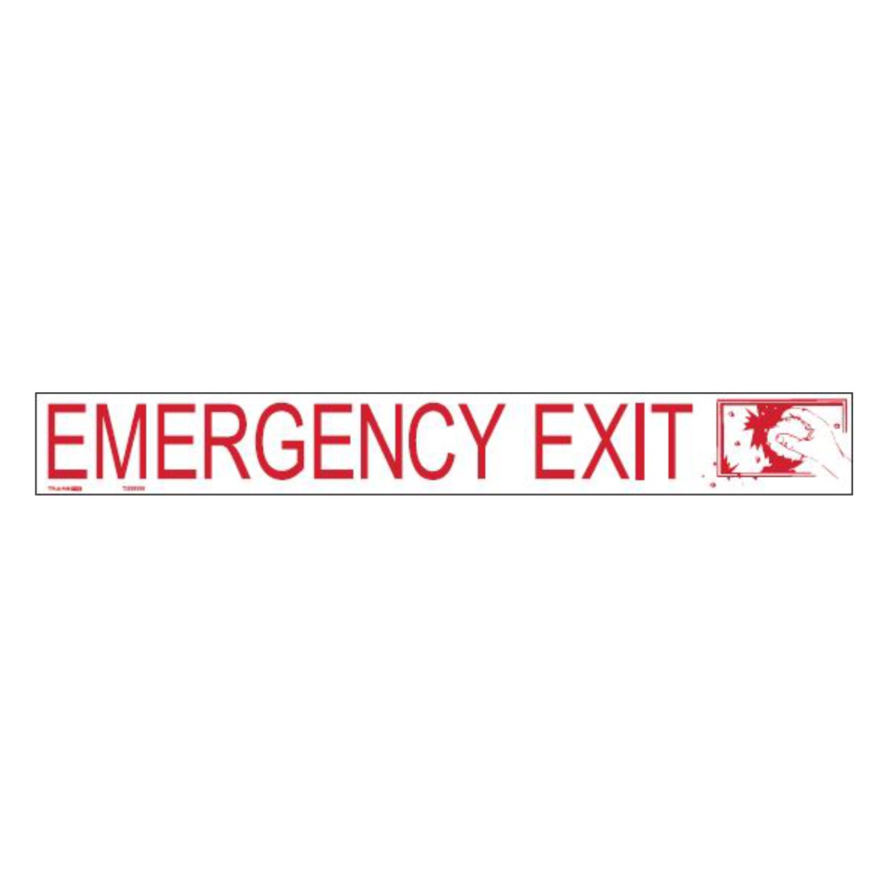 Emergency Exit sticker with break glass symbol 600mm x 80mm, red on white Class 2 reflective vinyl